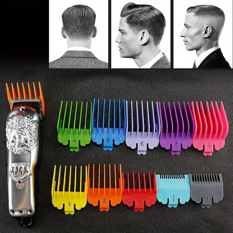 Set di accessori per tagliacapelli da 10 pezzi - Guida pettine colorata, protezione limitatrice regolabile