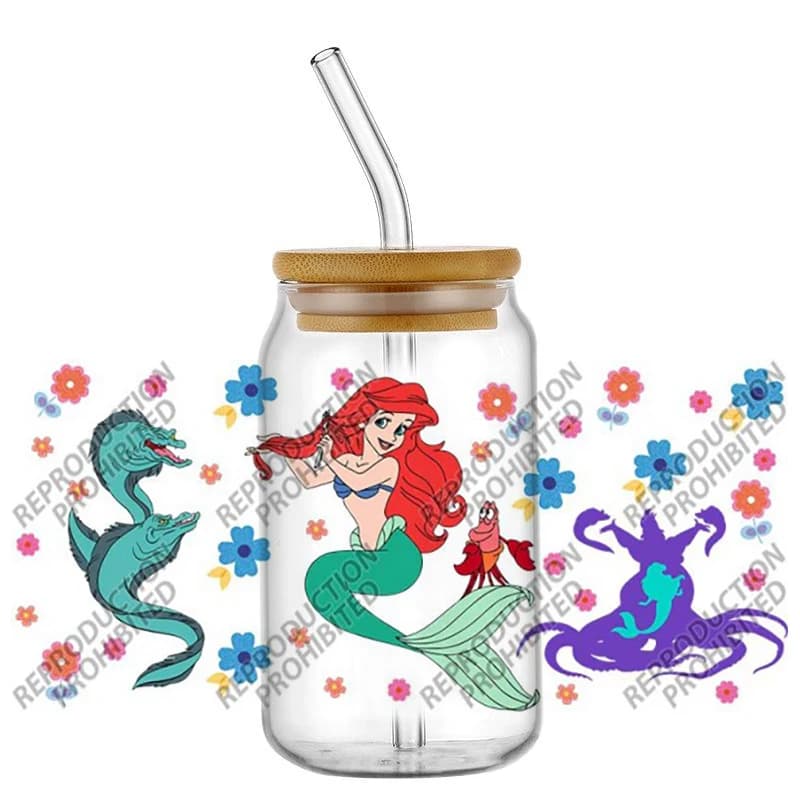 Popular 16oz UV DTF Decorative 3D Wall sticker with Ariel Cartoni Animati, for Glasses and Cups, Creative for DIY