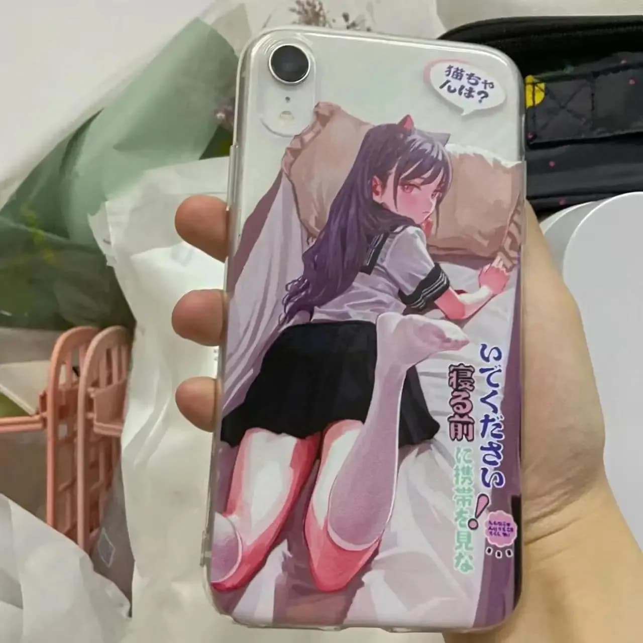 Japan Korean Popular Cute cartoon Cat Girl Phone Case For iPhone 12 13 14 15 16 17 Pro Max Plus Minimalist Clear TPU Cover