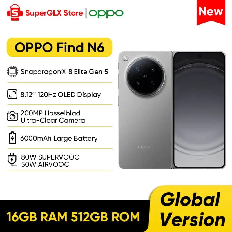 OPPO Find N6 5G Smartphone Pieghevole, Schermo OLED 8.12" 120Hz, Snapdragon 8 Elite Gen 5, Fotocamera Hasselblad 200MP, 80W SUPERVOOC, NFC