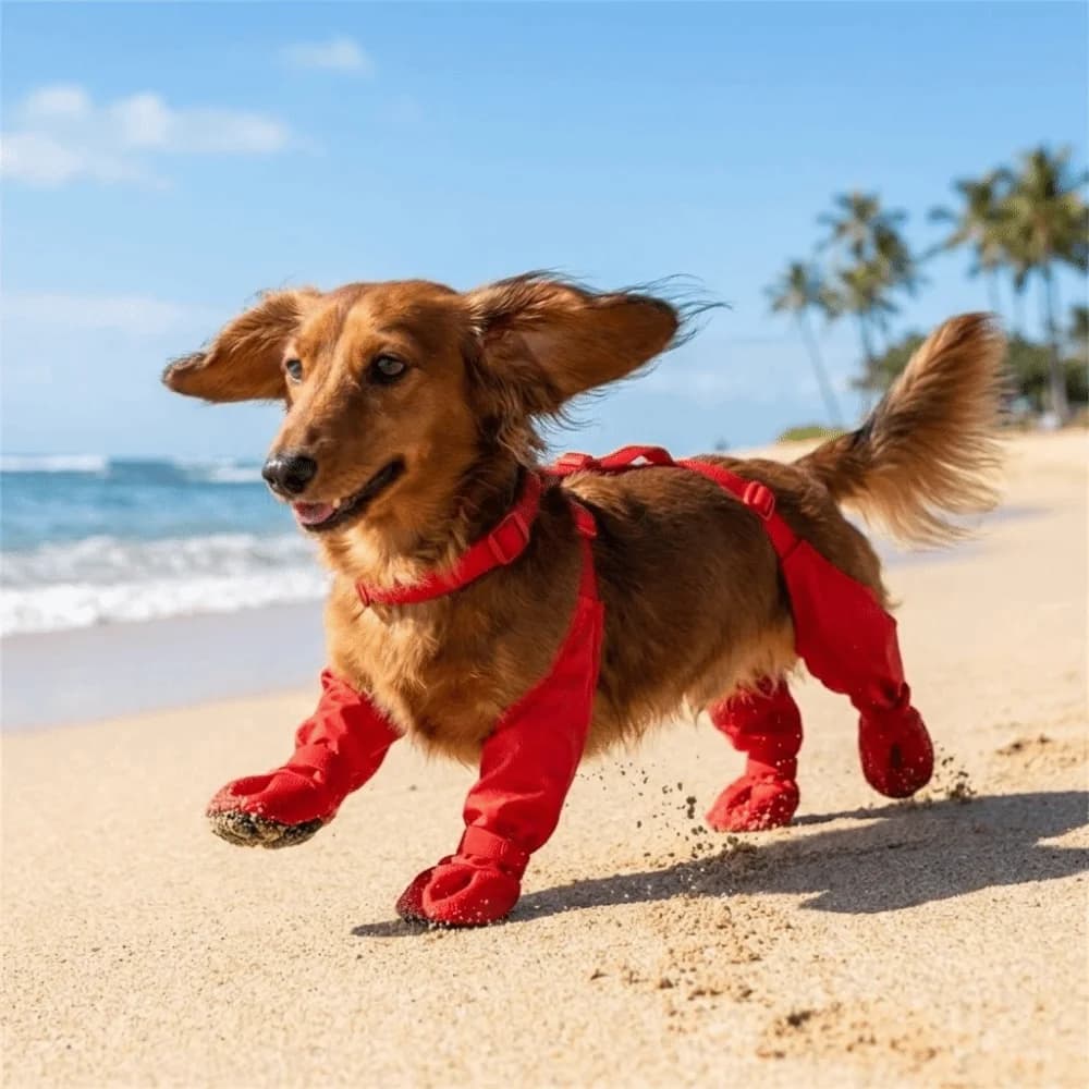 Dog Booties Waterproof Dog Suspender Boots Non-Slip Anti-Dirty Pet Shoe Covers Adjustable Dog Rain Shoes Hiking