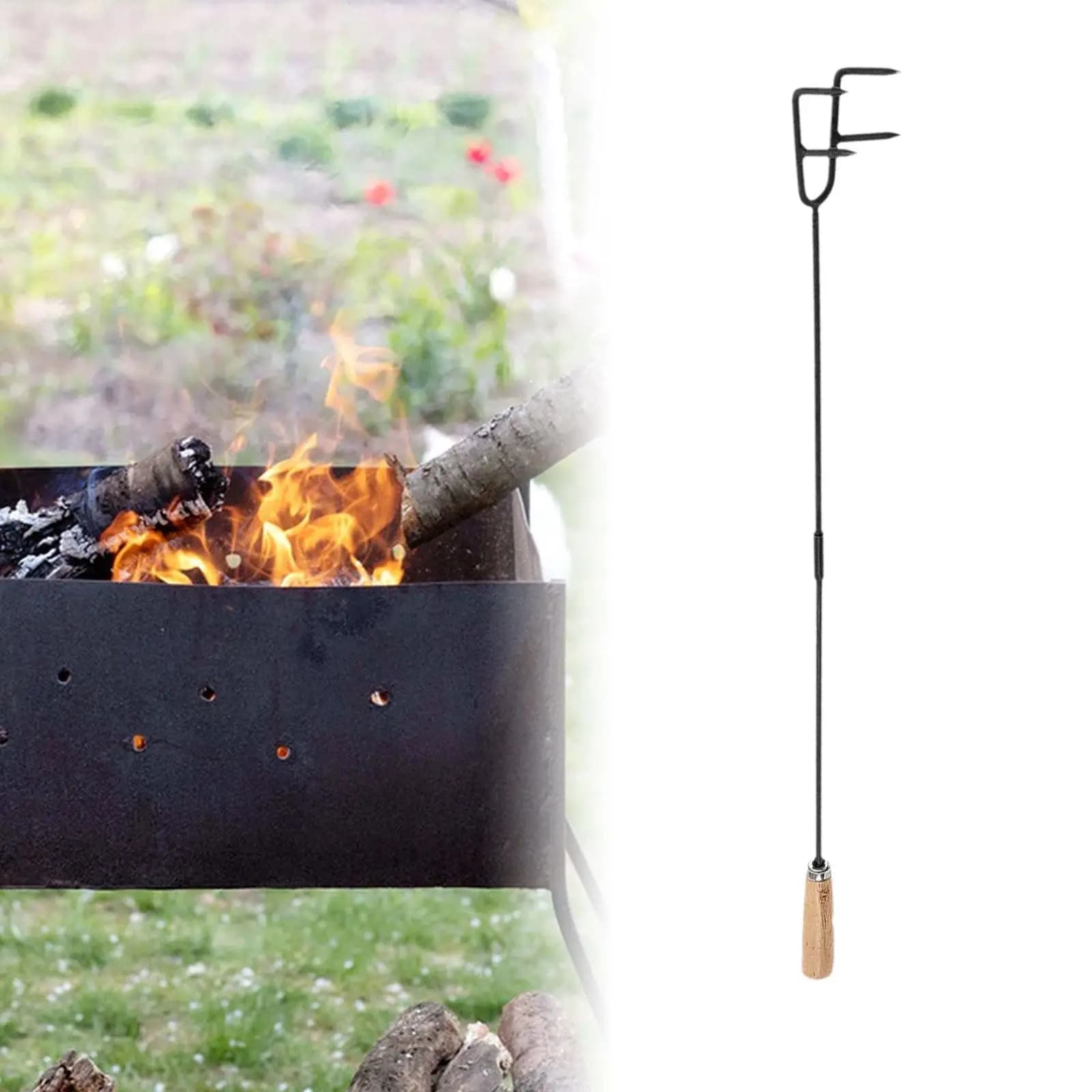 Outdoor Wrought Iron Fire Hook Fireplace Stick Anti Rust Campfire Tool for Camping Stove Equipment
