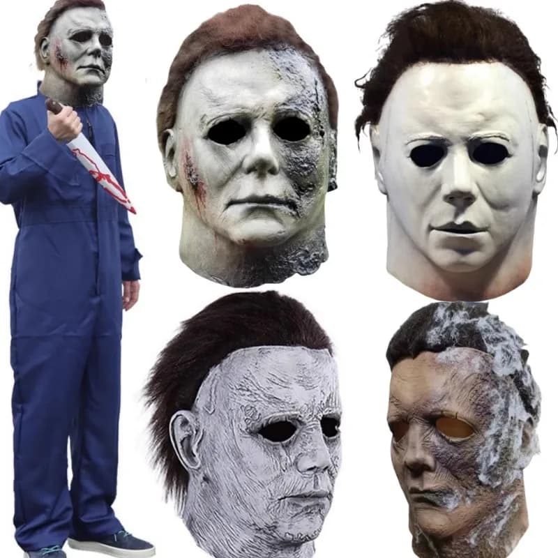 Halloween Michael Myers Mask spaventoso Killer Full Head Mask Creepy Fire Burn Scar Latex Face Mask Cosplay Costume Party puntelli coltello