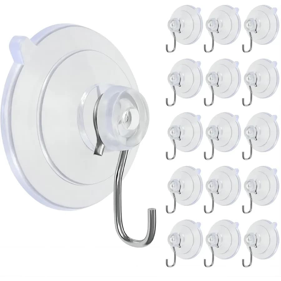 15 ganci a ventosa per finestre in vetro trasparente resistenti, piccoli, per ghirlande per porte a muro Sr. Gancio in metalloA