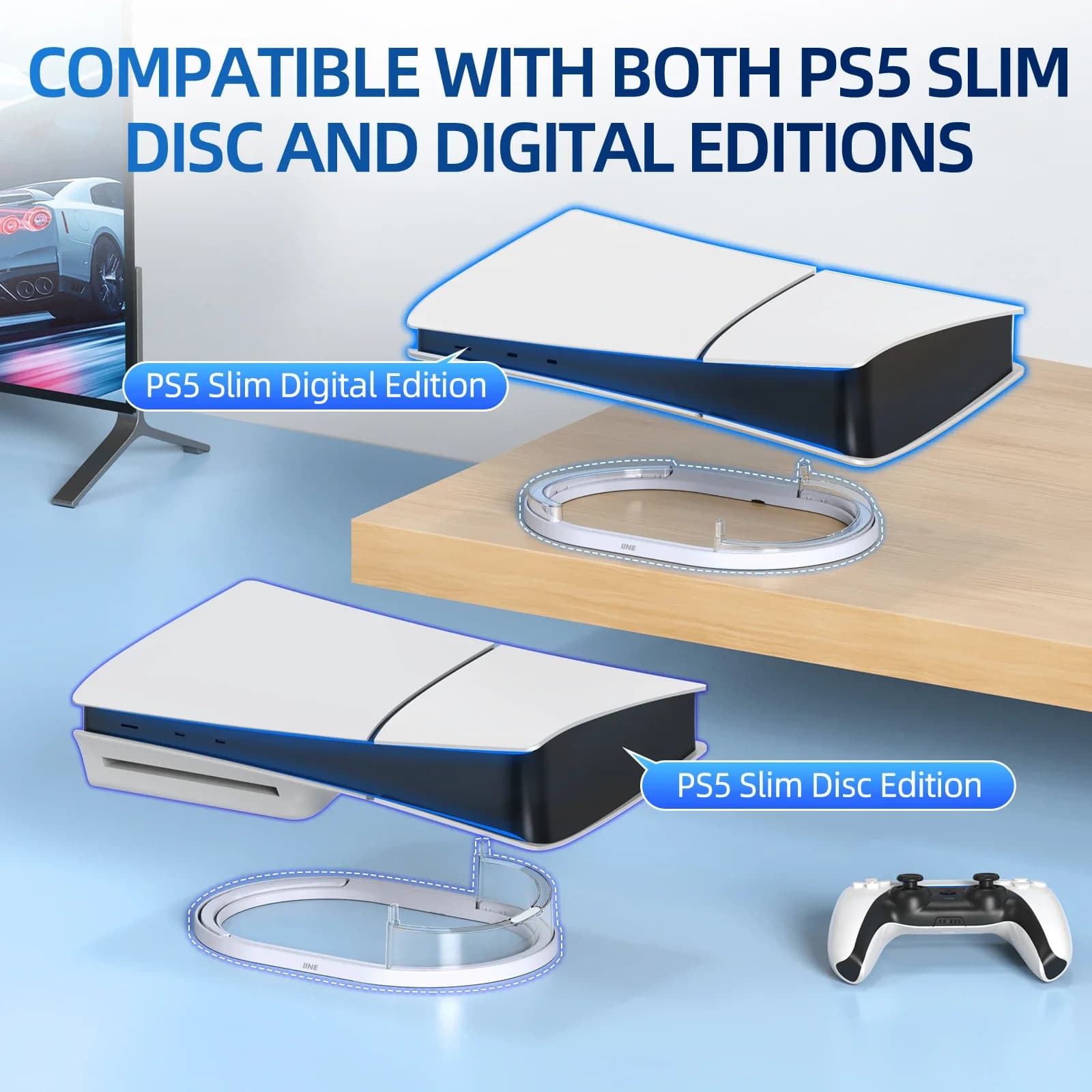 IINE Horizontal Stand Compatible With PS5 Slim Disc&Digital Edition Easy Installation Anti-Slip Anti-Drop Stand Game Accessories