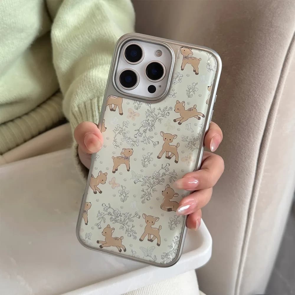 ins Little Deer Garden modello Silver Edge Custodia per telefono antigoccia epossidica per iPhone XR/11/12/13/14/15/16/17 Pro Max Custodia per telefono