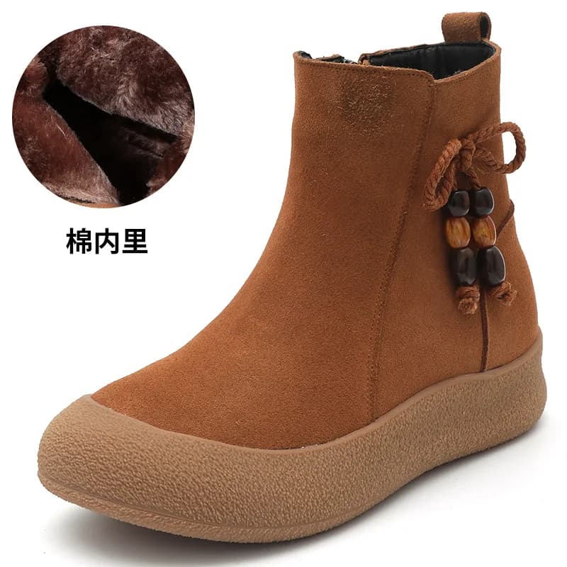 ZXRYXGS 2025 Premium Cow Suede with Plush Winter Warm Sneaker Trendy Boots Flat Big Size Women Snow Boots Genuine Leather Boots
