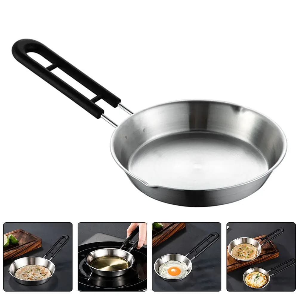 Stainless steel non-stick pan for eggs, heat-resistant, with anti-coating handle, small flat pan for omelets, pancakes and breakfasts