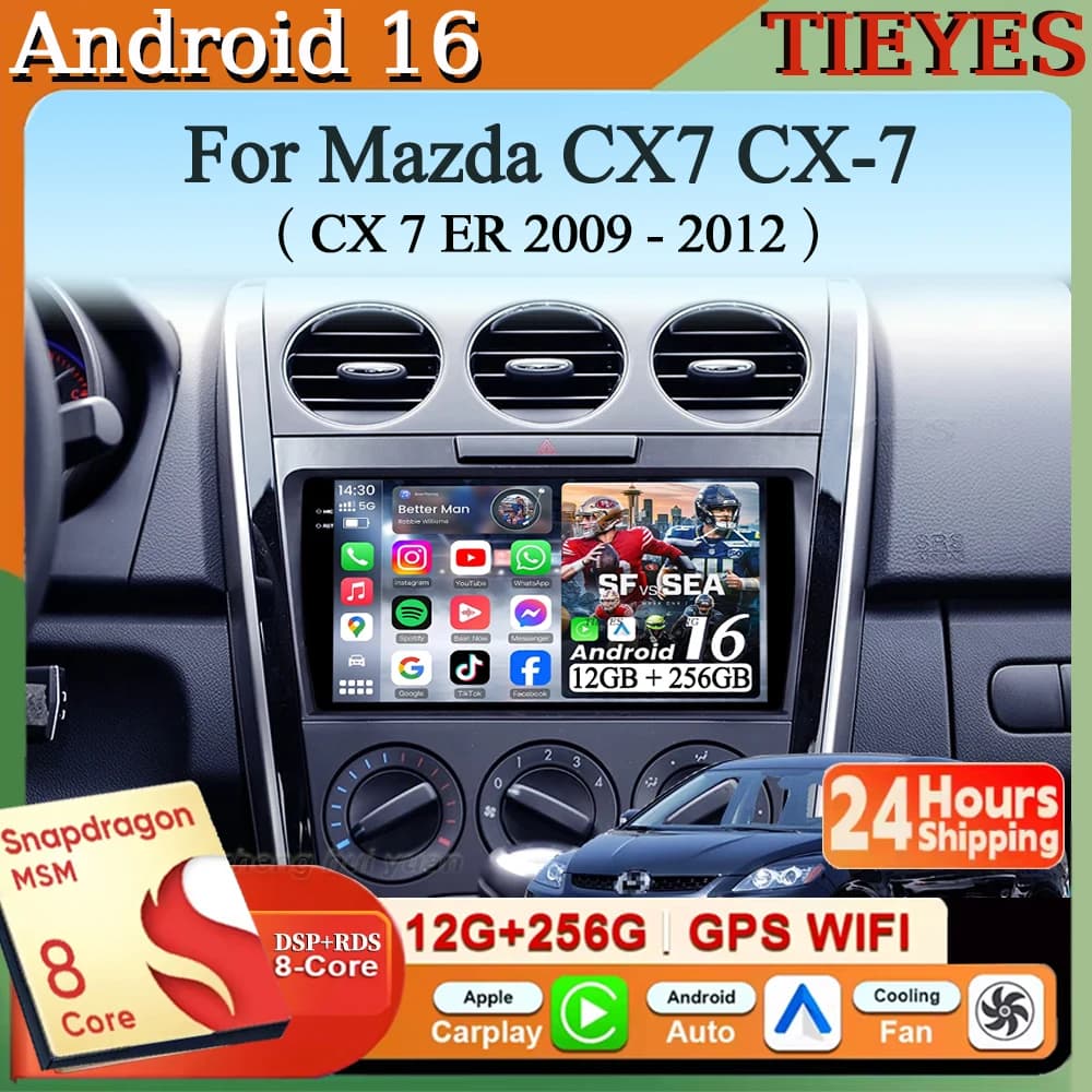 Autoradio Android 16 con Carplay e Auto, Navigatore Multimediale Stereo QLED GPS per Mazda CX7 CX-7 CX 7 ER 2009 - 2012