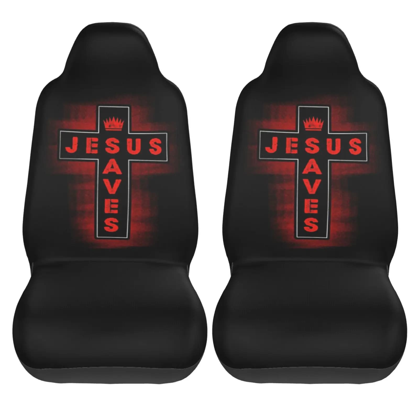 Jesus Saves Cross Pattern Car Seat Covers Set for Womens 2pcs Auto Front Seat Protector Universal Car Interior Accessories Full