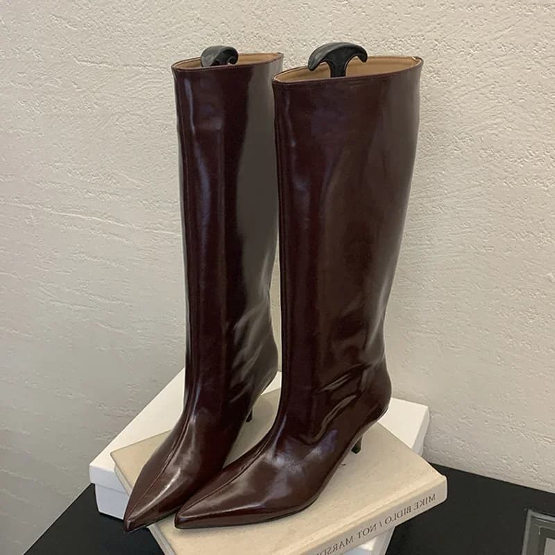 Aneikeh Inverno Moda Steet Stile Donna Stivali al ginocchio Punta a punta Sottile Tacco basso Moda Donna Scarpe casual Botas De Mujer