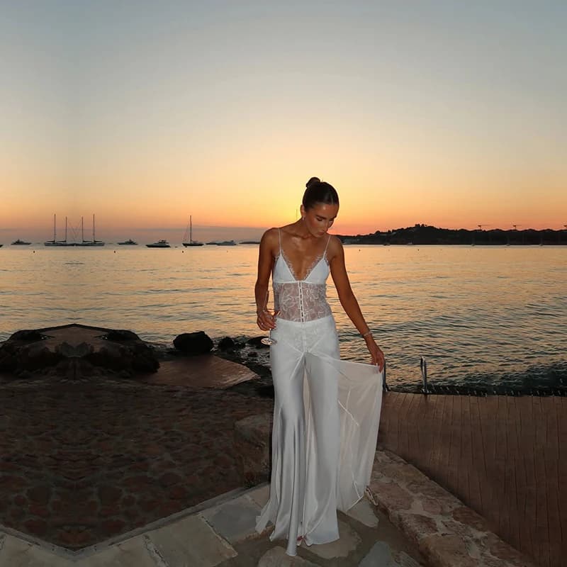 Women's Sheer Lace Cami Top Spaghetti Strap Deep V Neck Front Button See Through Sleeveless Slim Camisole Beach Night Out Tops