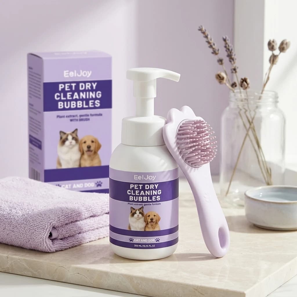Shampoo Senza Risciacquo per Animali Domestici con Spazzola per Gatti e Cani, Schiuma Detergente Profumata per Lisciare il Pelo