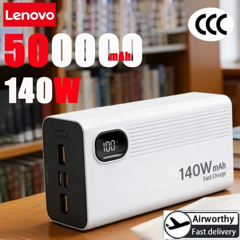 Avviatore di Emergenza Lenovo 500000mAh 140W, Ricarica Super Veloce, Caricabatterie Portatile Esterno per Xiaomi iPhone
