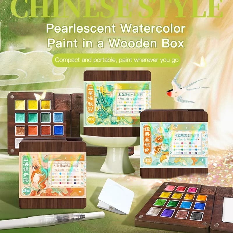 15 Color Pearl Watercolor Paint Set - Vibrant Solid Paint for Chinese Painting Thangka Calligraphy Artists Illustrations Drawing