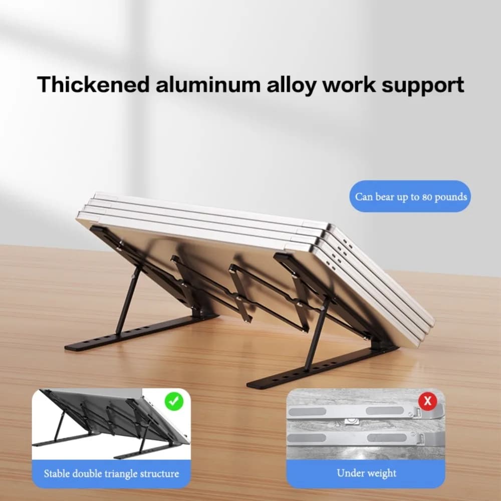 Supporto per laptop regolabile Supporto per sollevamento pieghevole Staffa di raffreddamento per laptop Base di supporto per notebook portatile in lega di alluminio Camera da letto