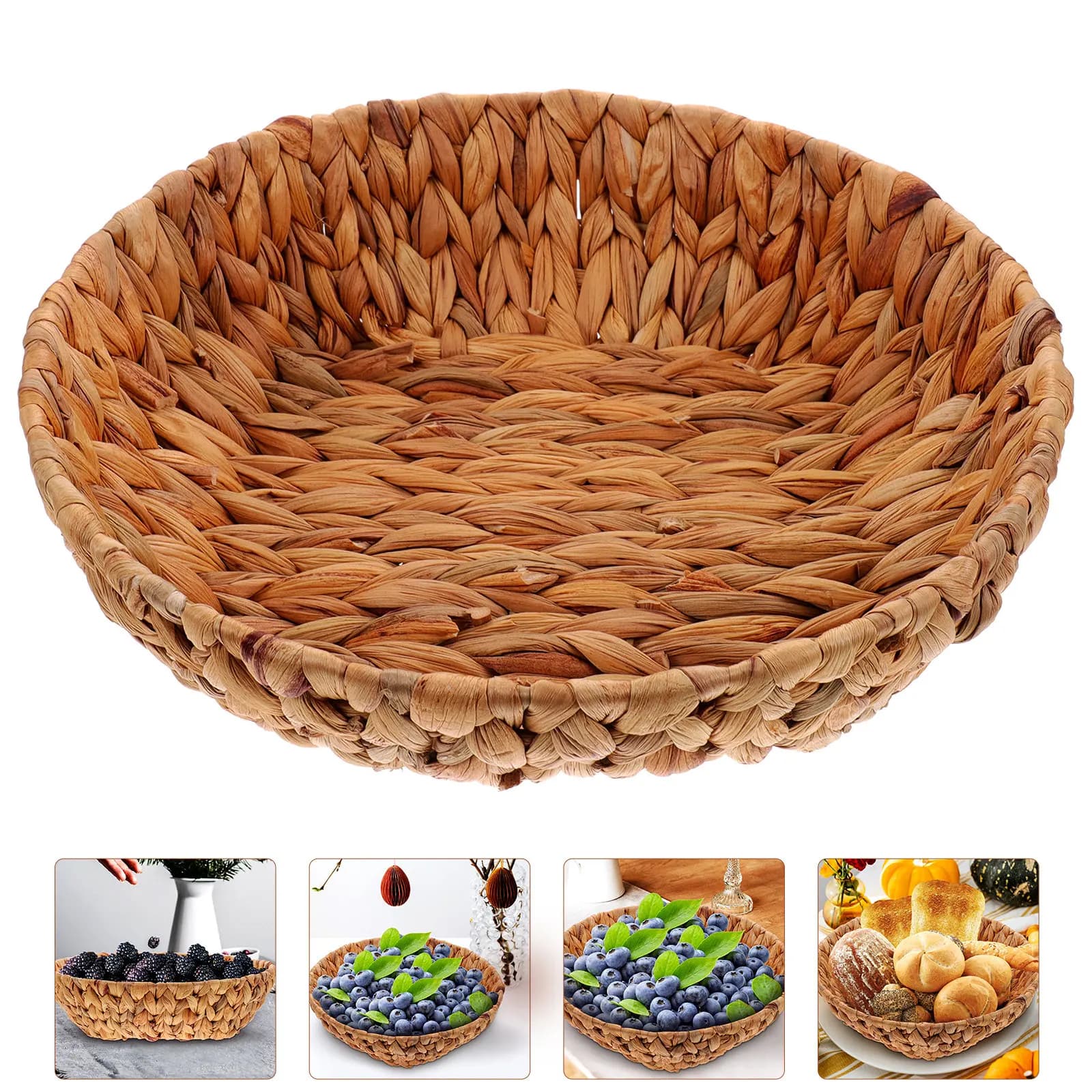 Cesto portaoggetti rotondo robusto intrecciato a mano in erba essiccata, ideale per frutta, snack, gioielli, scrivania, casa