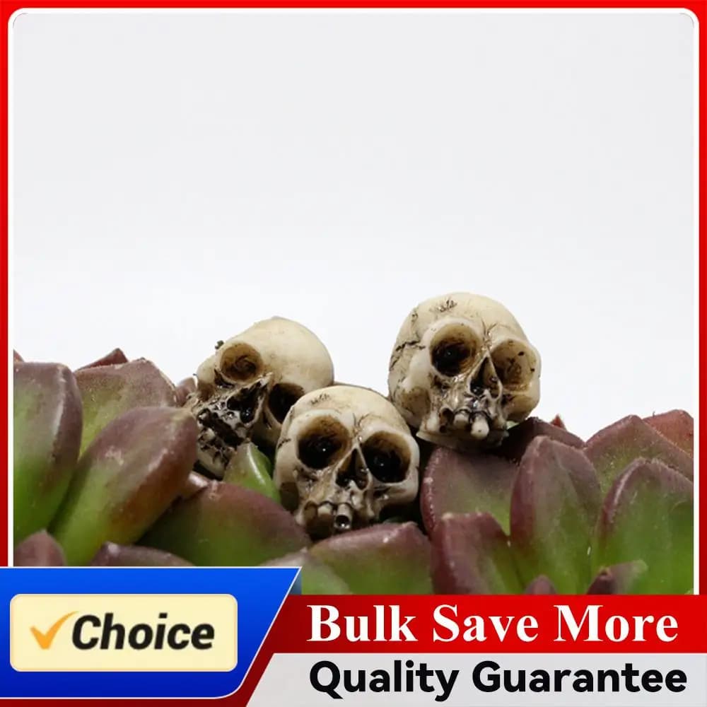 20Pcs Mini Skull Heads Collectable Halloween Gothic Skull Sculptures Creative Festival Theme Landscape Garden Potted Plant Decor