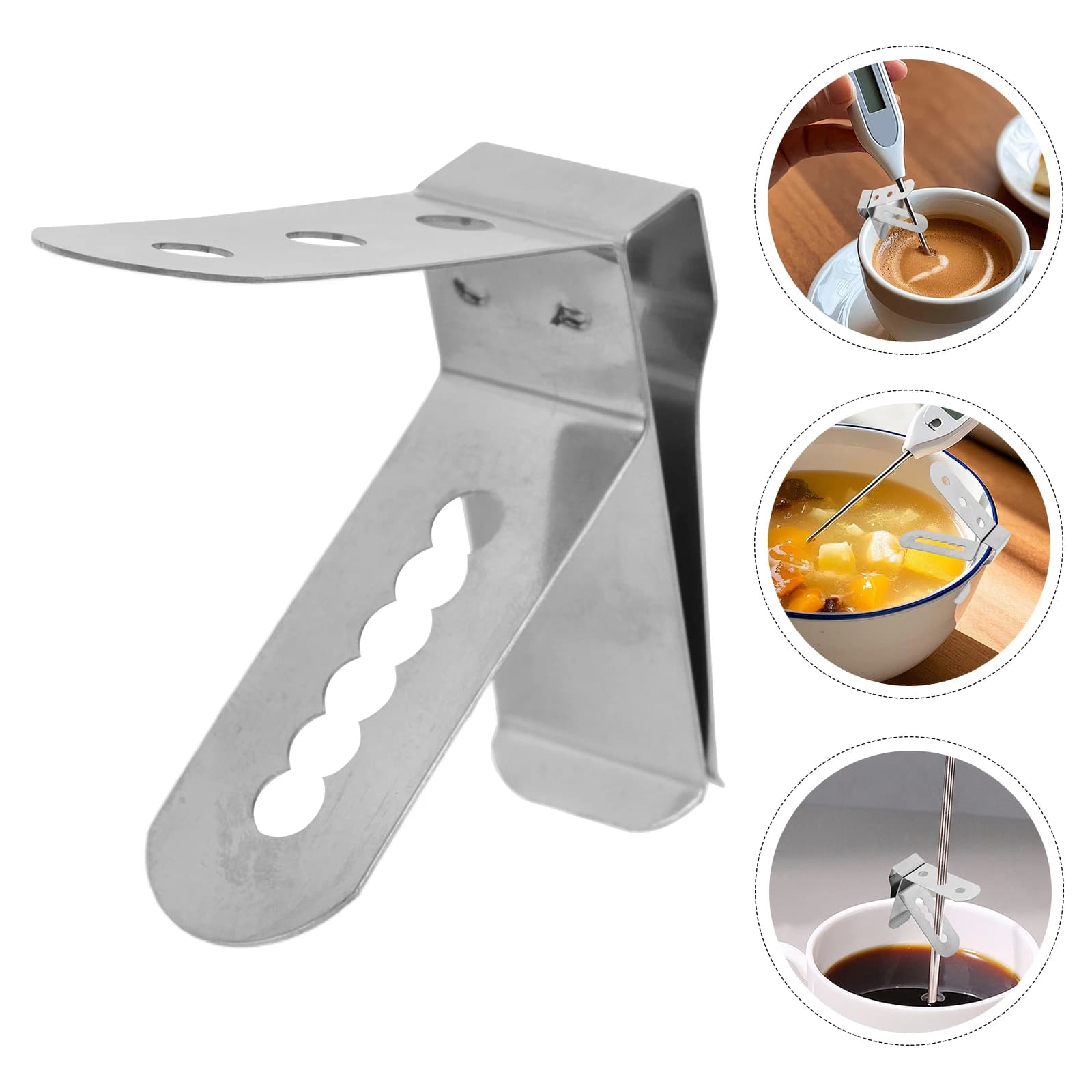 Mounting clip for thermometer Set of kitchen gadgets for milk Food probe Grid Silver Cooking
