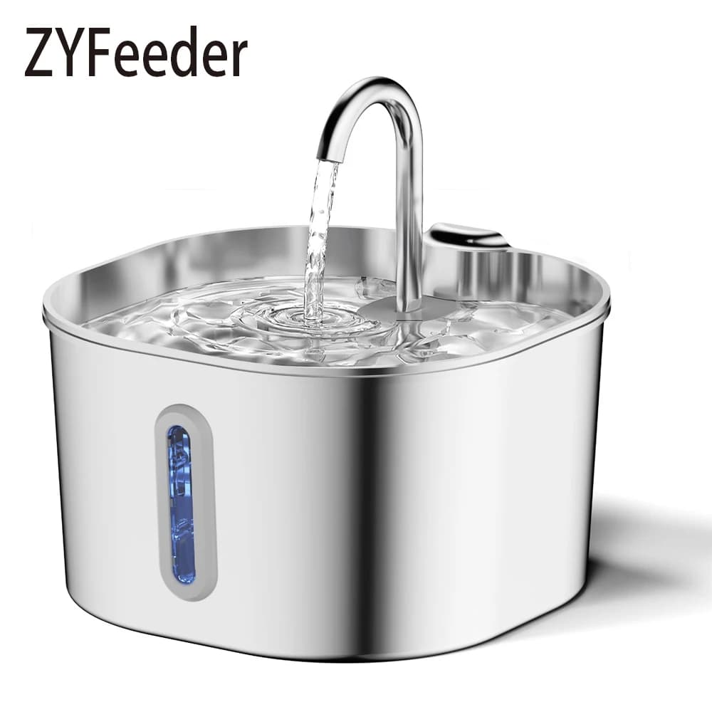 ZYFeeder Automatic 2.2 litre cat fountain Dog fountain with water feeder for stainless steel square pets with window (without plug 5 V 1 A)