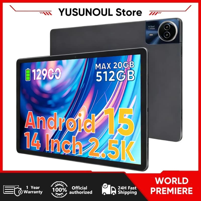 Tablet Android 15 di Alta Qualità Versione Globale, 14 Pollici, 5G WiFi, Display 2.5K, 20GB 512GB, GPS, Google Play
