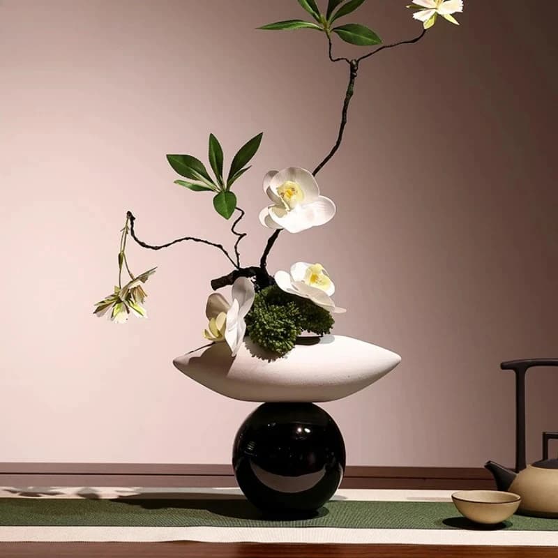 Piatto di frutta impiombato bianco nero Ornamento Vasi di fiori Vaso di ceramica Vaso di fiori idroponico Vaso di fiori secchi Vasi decorativi