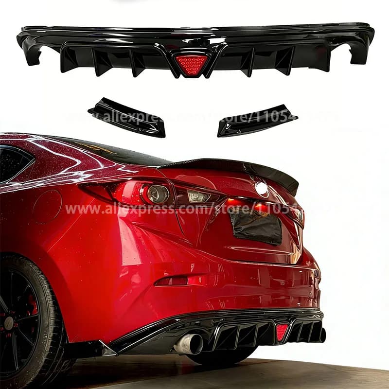Glass diffuser, navigation lights, black spoiler, black finishes for Mazda Axela, body kit, accessories.