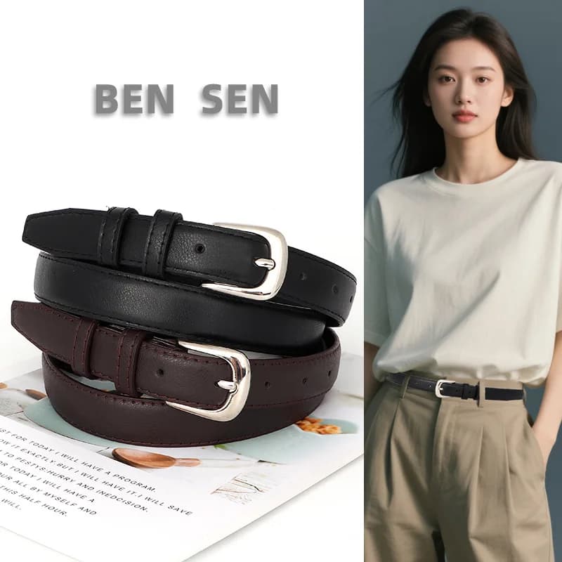 New women's simple and versatile high-end jeans belt black ins style decorative belt women