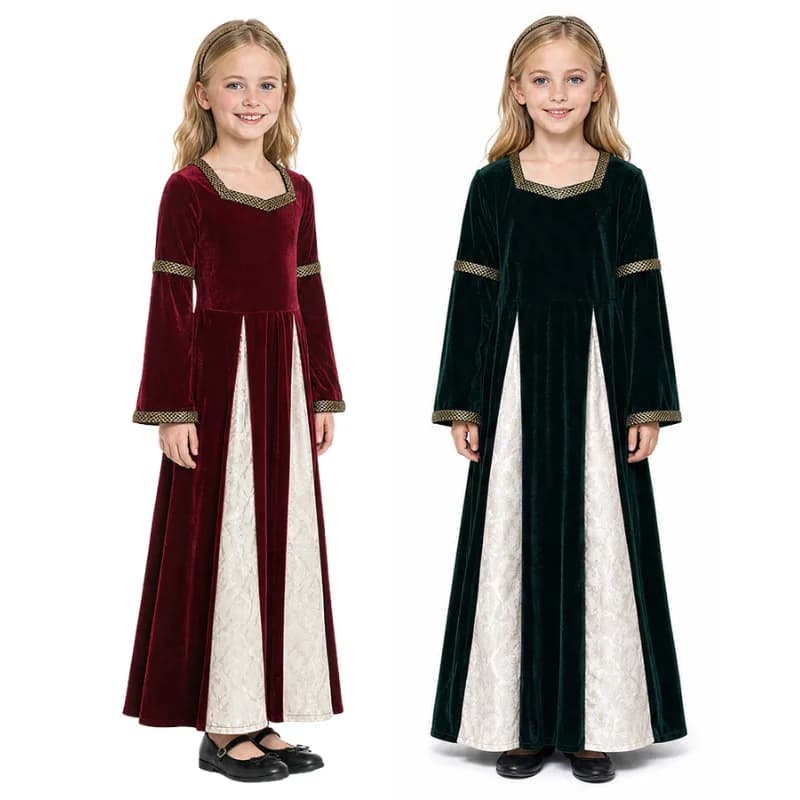 Medieval Renaissance Style Velvet Dress for Girls Stage Costumes for Musicals Palace Style Holiday Party Costumes