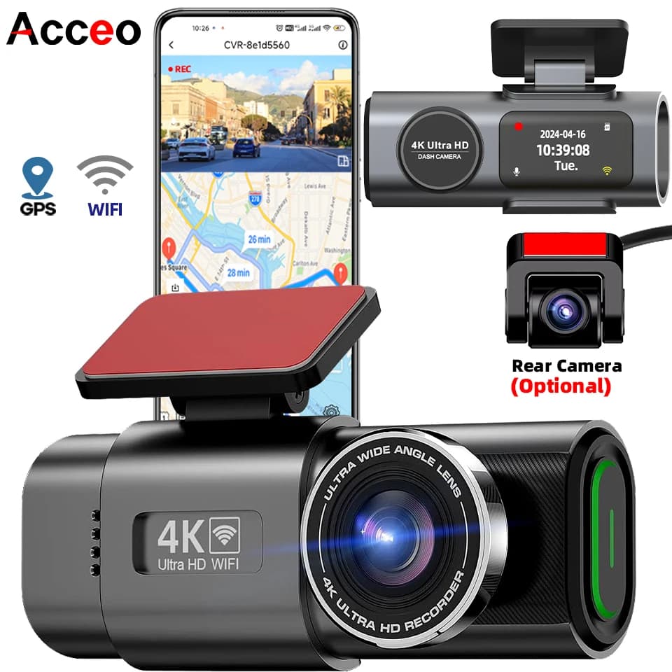 UHD 4K Dash Cam Recording Car Camera DVR Night Vision Recorder Support Integrated GPS Wi-Fi Monitoring Parking 24/7