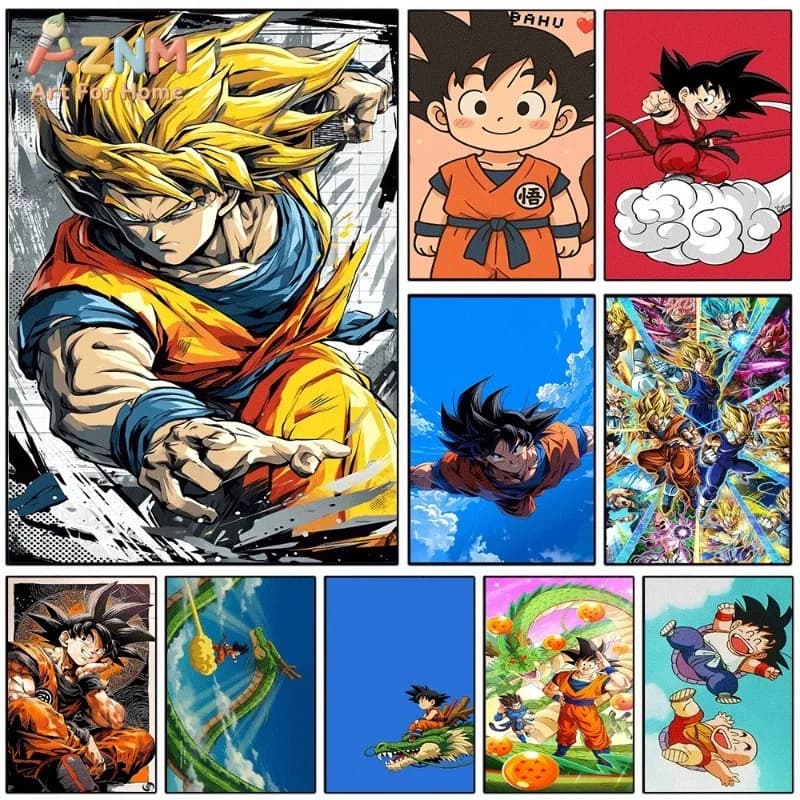 Dragon Ball Super Saiyan Goku Kid Goku Shenron Anime Canvas Wall Art No Frame Single Canvas Painting Poster Home Living Room Bed