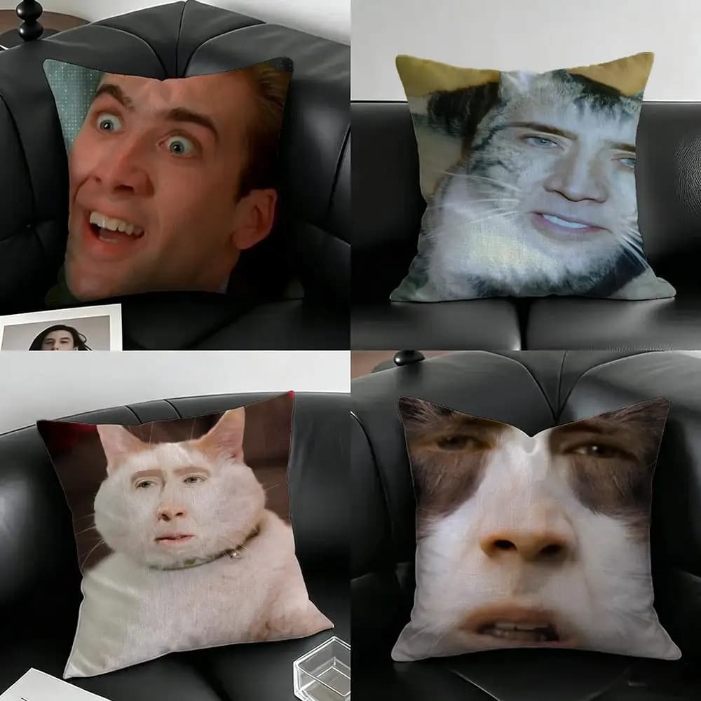 Actor Nicolas Cage Cushion Cover Natural Linen Pillowcase Set, All-in-One Decor for Sofa, Bedroom & Chair