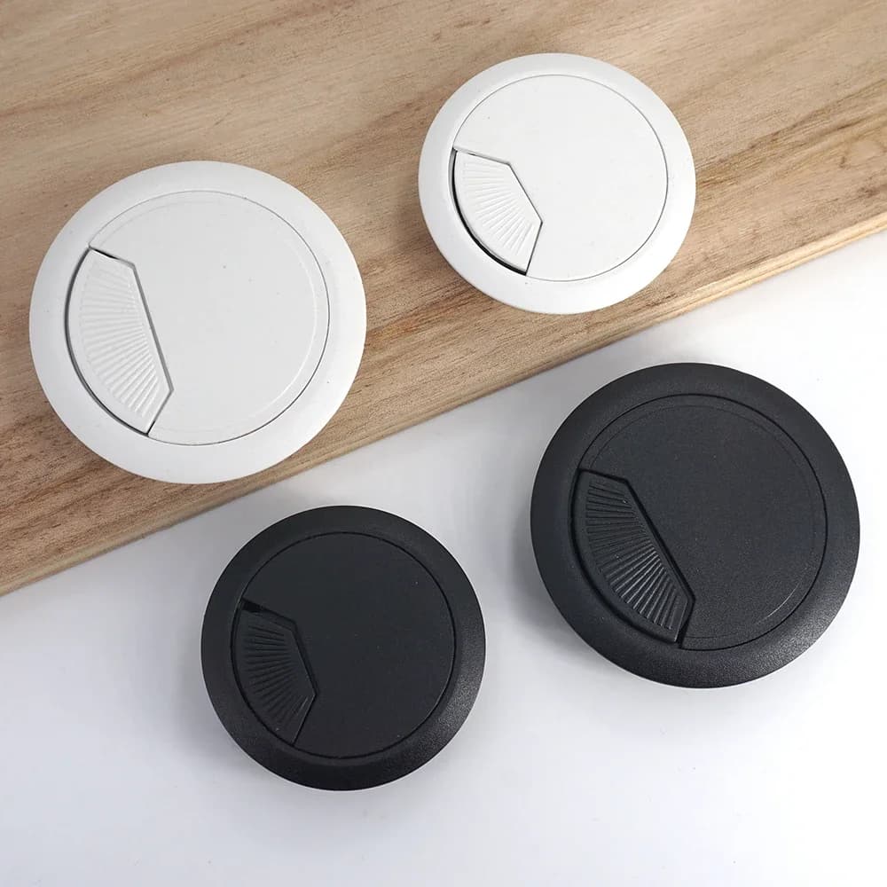 Copri foro per cavo da tavolo da scrivania con passacavo rotondo in plastica per la gestione dei cavi del PC - Bianco/Nero Dimensioni 50/53/60/80 mm