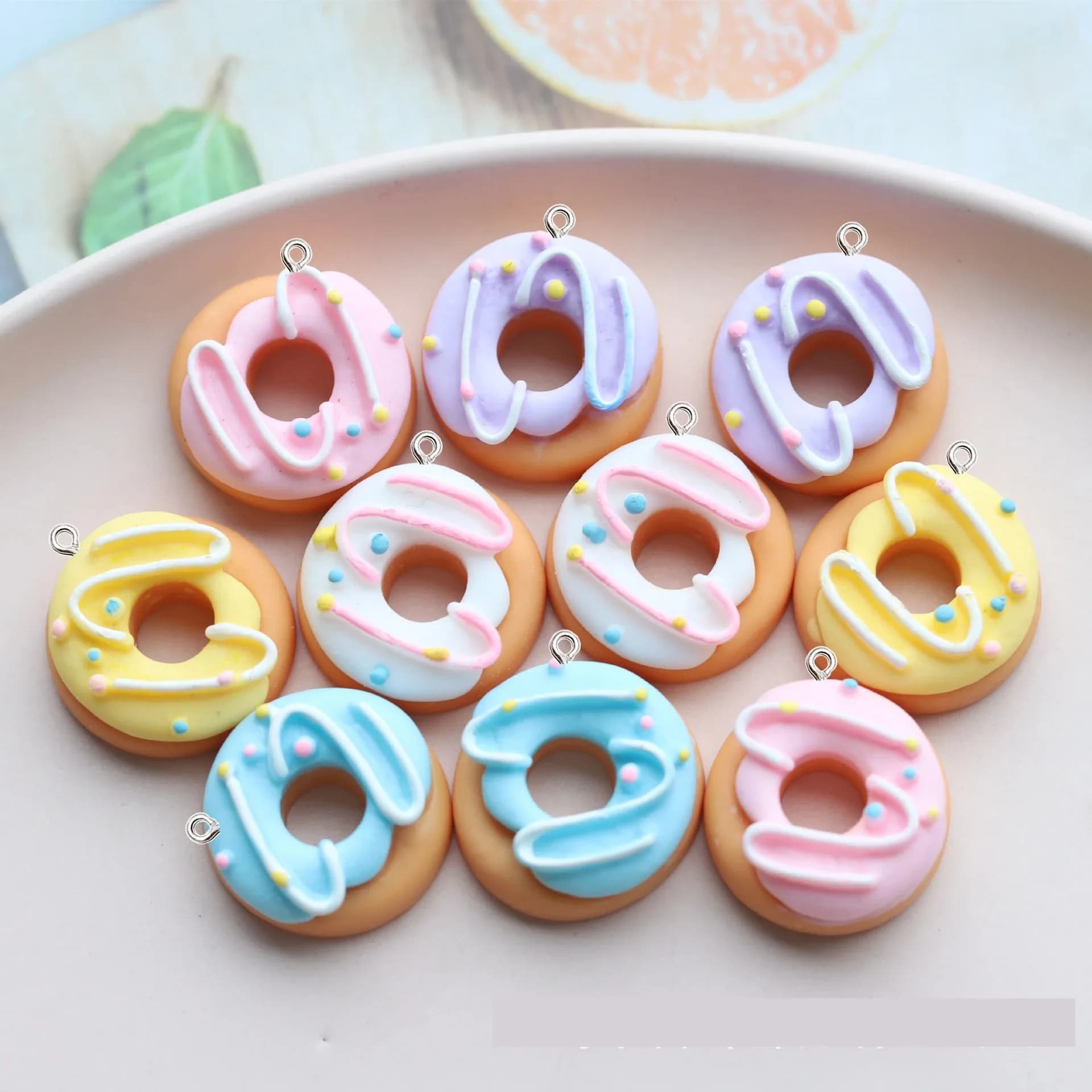 10Pcs Kawaii Color Donut Resin Pendant DIY Crafts Cute Hollow Earring Bracelets Keychain Decor Garment Jewelry Make Charm Ring