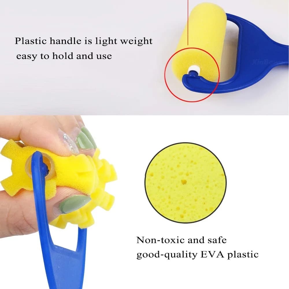12PCS EVA Foam Made Painting Sponge Brush Gentle Texture Roller & Stamp Combo EVA Stamp Roller Set Multi Pattern Assortment