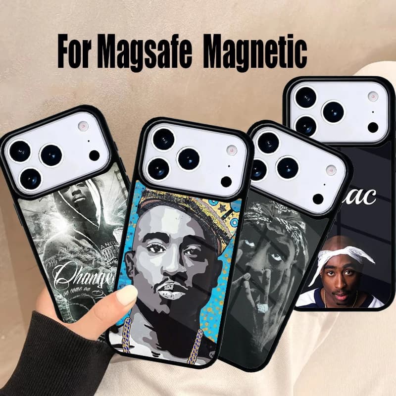 Cover Magnetica Wireless Magsafe 2pac Tupac Crown per iPhone 17 Air 16e 15 14 13 12 11 Pro Max Plus