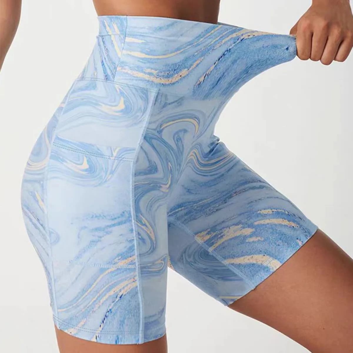 Pantaloncini da yoga stampati con tasca Estate Push up Butt Ciclismo Corsa Abbigliamento sportivo Abbigliamento da allenamento per palestra Blu 2025