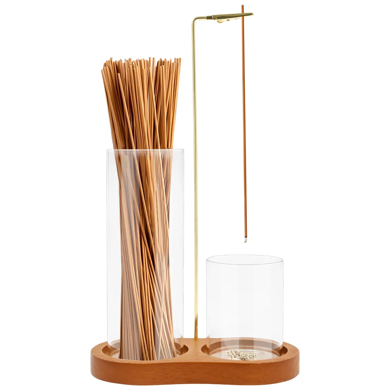2in1 Wood Incense Holder Anti-Ash Flying Incense Burner with Removable Glass Ash Catcher Incense Sticks Organizer for Home Decor