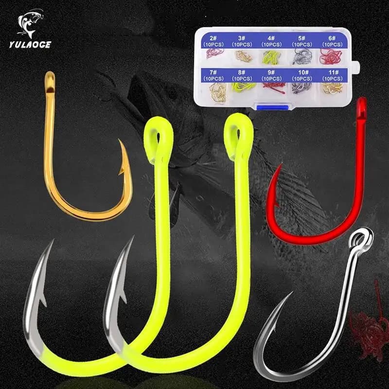100PCS/box High quality carbon steel carp fishing bait Sharp fish hook 10 sizes Fly Fishing Jip Barbed Sea Tackle Accessories