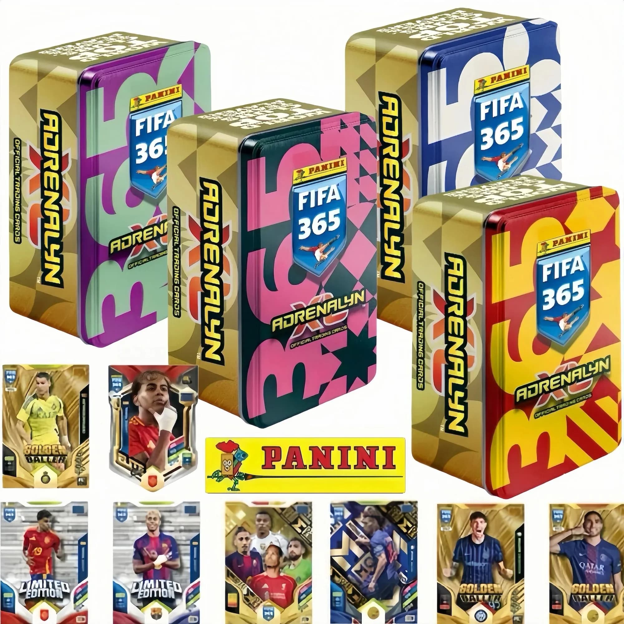 Panini FIFA 365 Adrenalyn XL Carte Collezionabili in Lattina Tascabile 7 Pacchetti 2 Edizioni Limitate 1 Carta Dorata di Calciatori