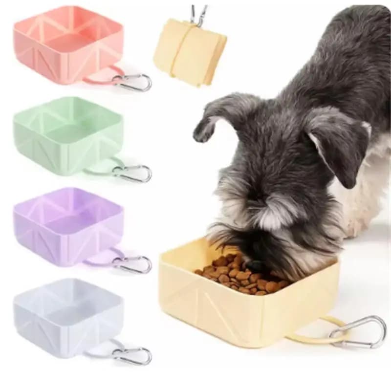 Ciotola Pieghevole in Silicone per Cani, Portatile con Clip per Viaggi, Escursioni e Campeggio