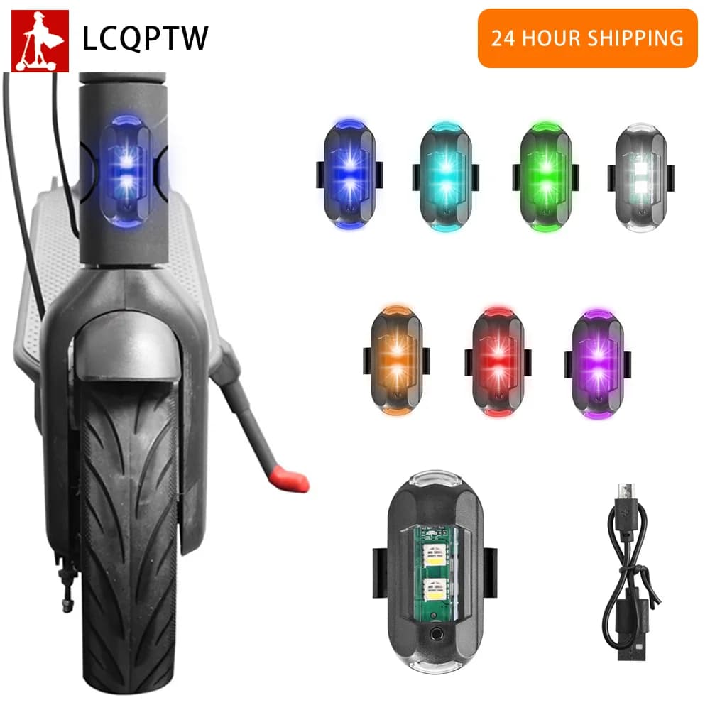 7 Colors LED Aircraft Strobe Light for Electric Scooter USB Charging Anti Collision Safety Warning Light Turn Signal Indicator
