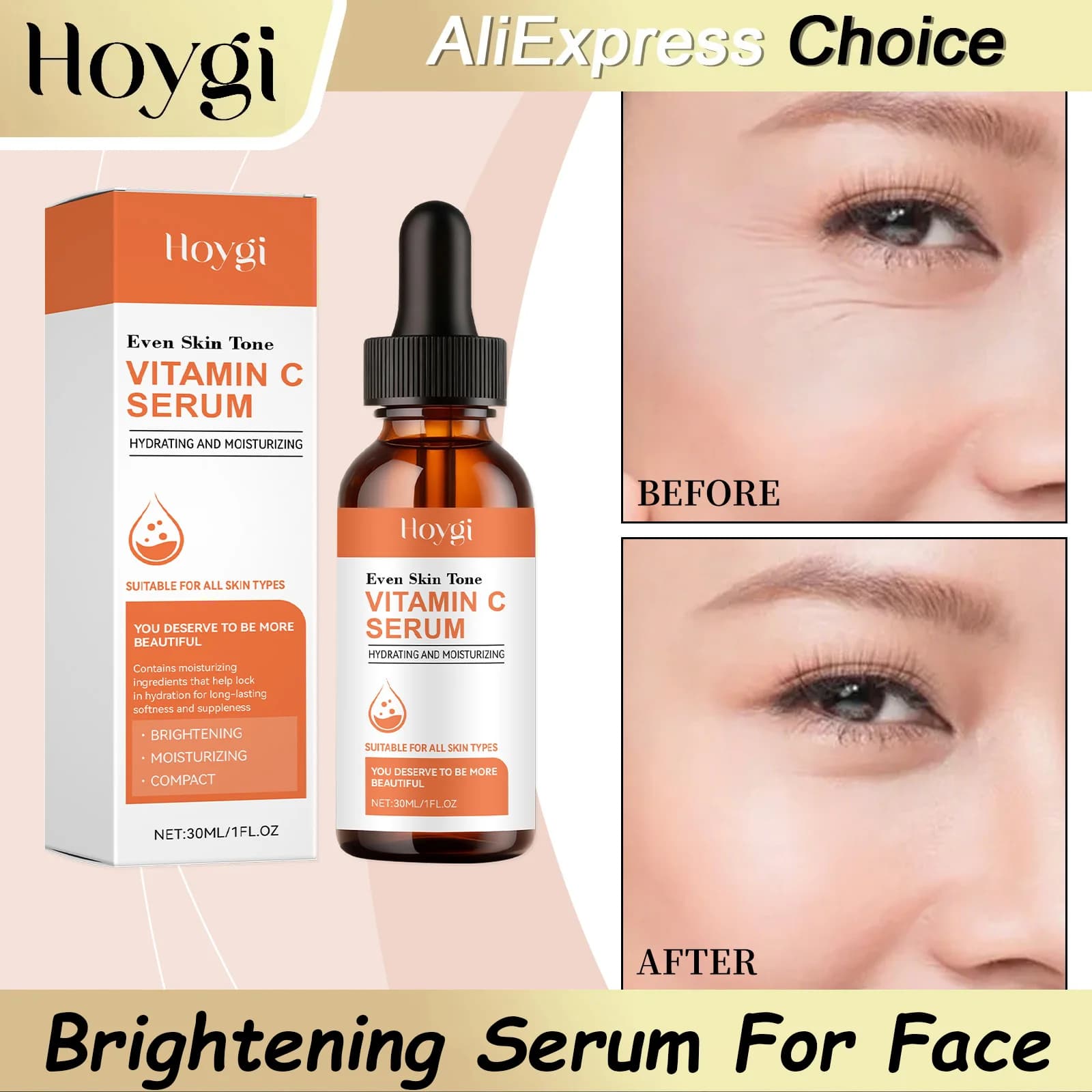 Serum Viso HOYGI to Vitamin C Illuminating and Scratching with Hydrating Sodium Hyaluronate and Cleansing Delicate Essence for Skin Care