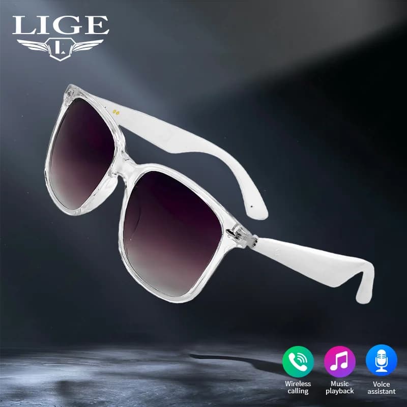 LIGE AI Smart Glasses Donna Uomo Traduzione intelligente 100 lingue Note vocali Protezione UV Occhiali da sole Occhiali musicali wireless
