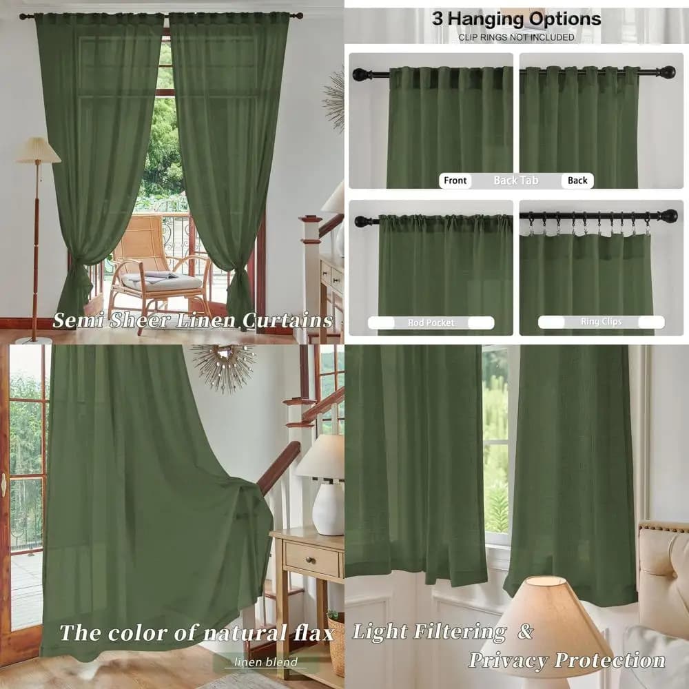 Tende in Lino Semi-Trasparenti Extra Lunghe, 52x108 Pollici, 2 Pannelli per Finestre Grandi