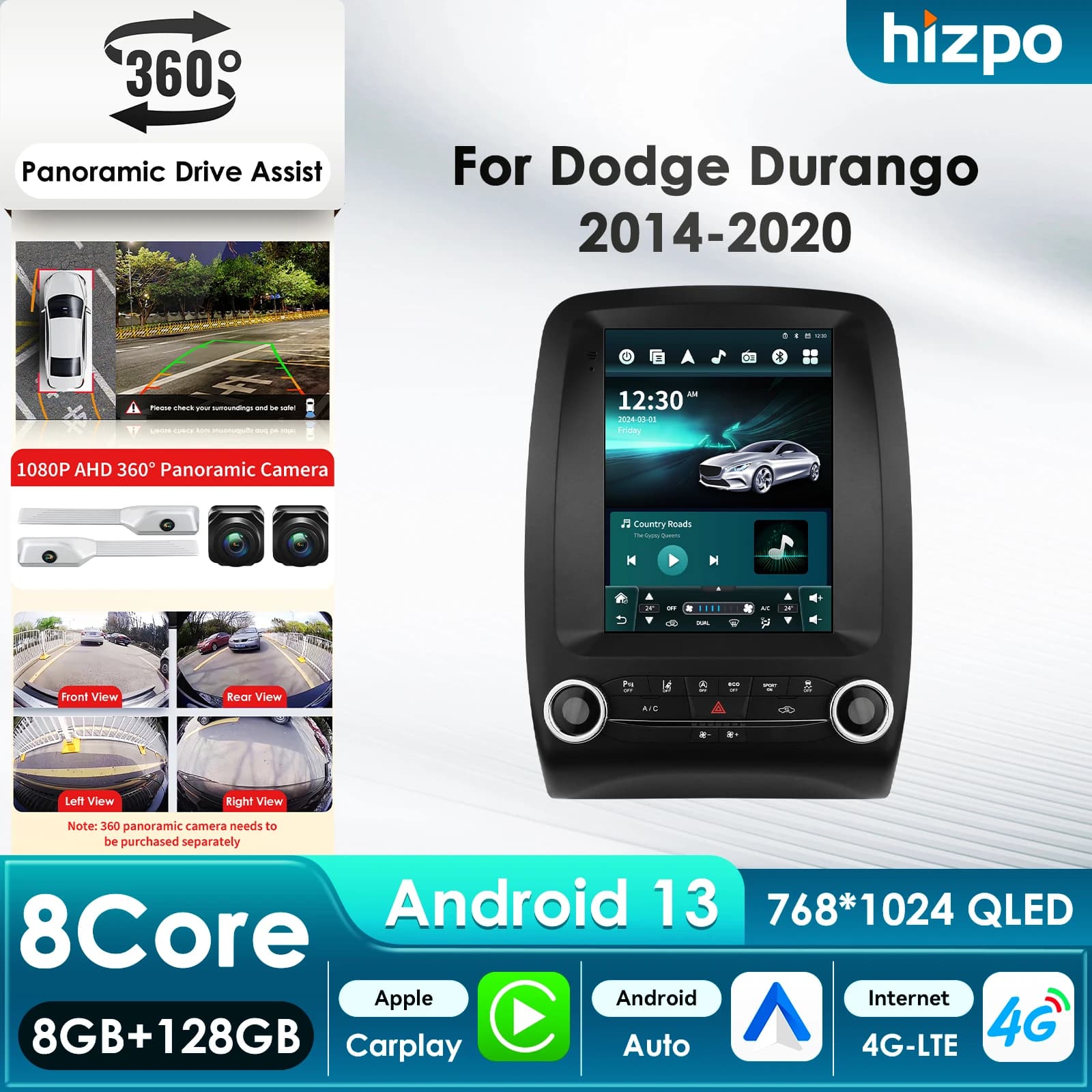 Hizpo 9.7 Carplay Android Auto Autoradio per Dodge Durango 2014-2020 Lettore video multimediale GPS Stereo HeadUnit DSP