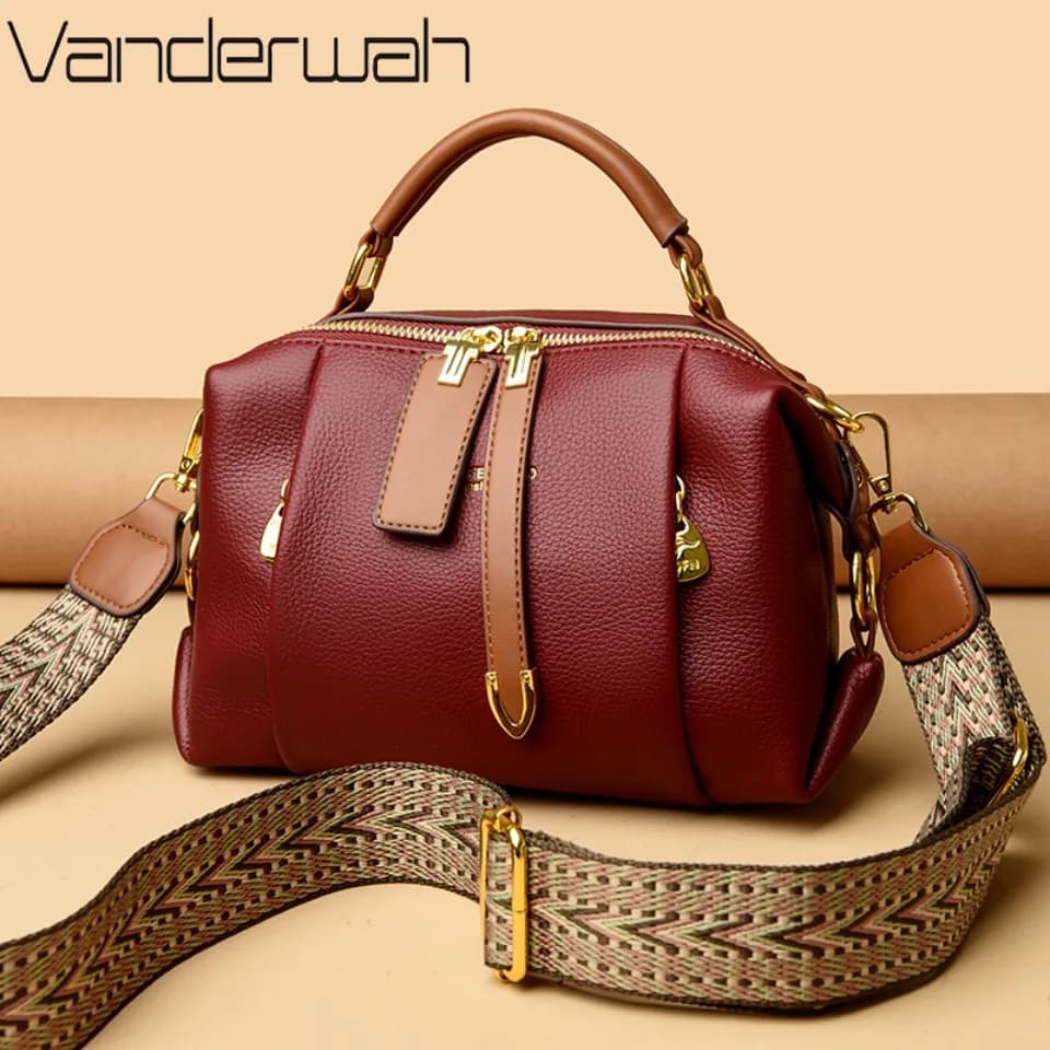2 Layers Shoulder Totes Bags for Women Quality Pu Leather Wide Strap Hand Bags Designer Arrow Zipper Ladies Crossbody Bag New