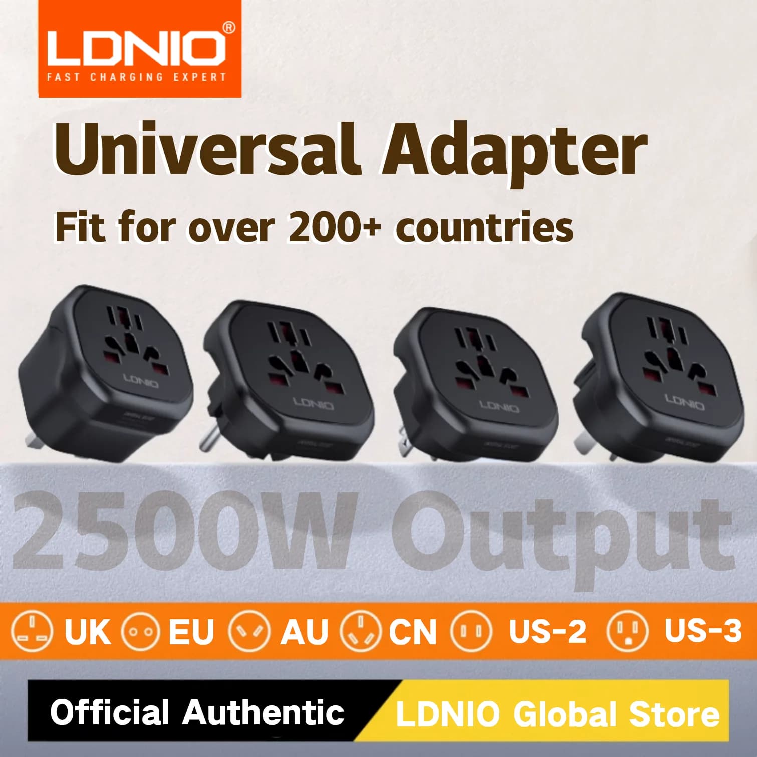 LDNIO Adattatore universale per spina AU UK US EU Convertitore per spina Australiano KR Europa Adattatore da viaggio Presa elettrica Presa CA