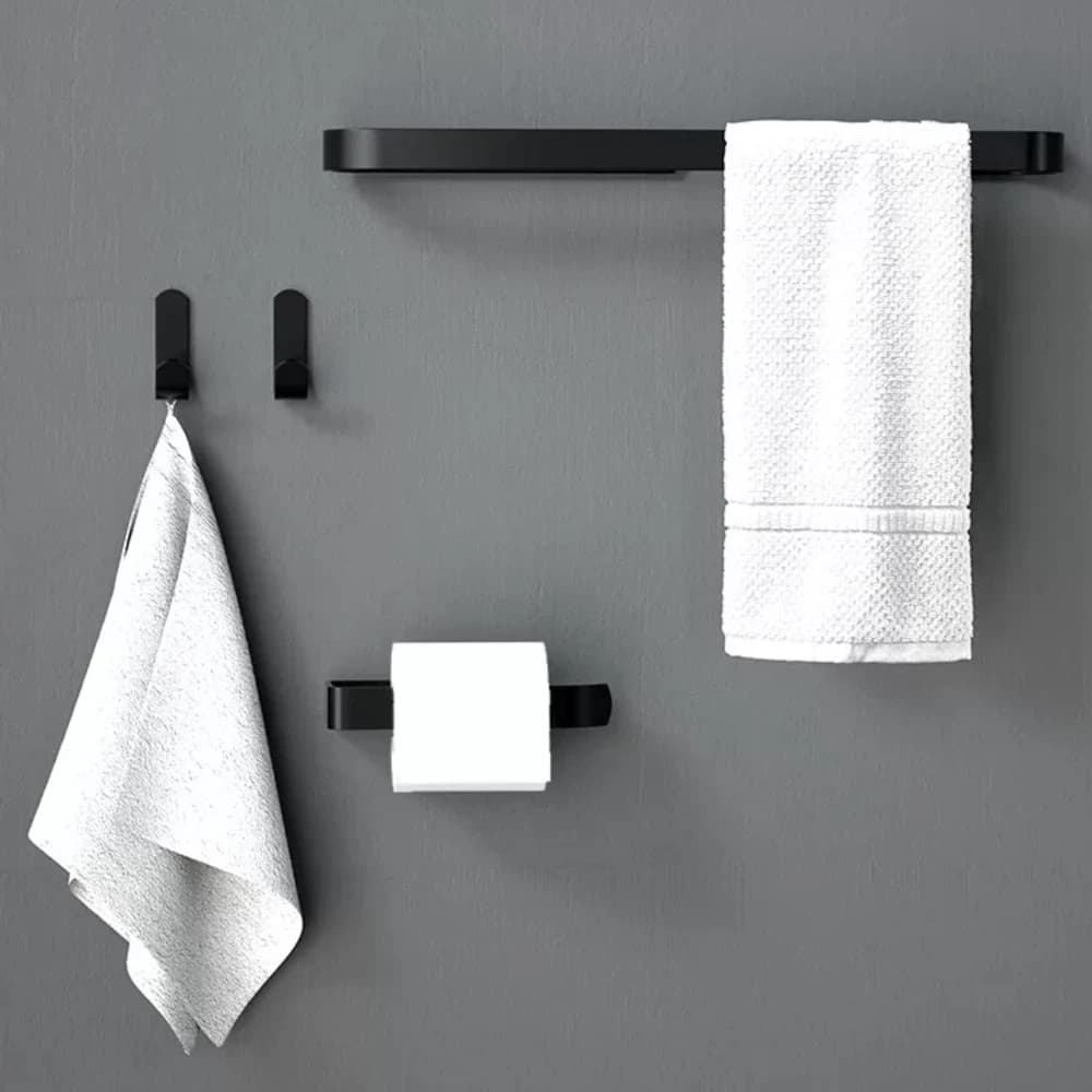 Kit di accessori da bagno in alluminio nero, montaggio a parete, set da 3 pezzi con portasciugamani, gancio per accappatoio e porta rotolo di carta igienica