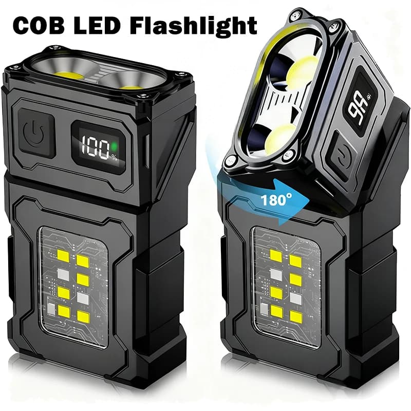 MINI USB Rechargeable LED Flashlight Portable Tail Magnet Flashlight Super Bright Camping Lantern Side COB Emergency Light
